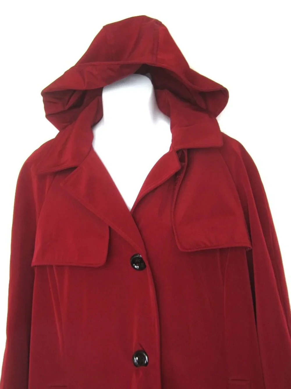 Calvin Klein EUC Size XL Rain Trench Coat Hood Red Polyester Button Long - Picture 3 of 14